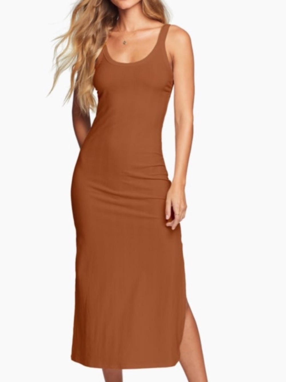 NWT Vitamin A West Organic Rib Bodycon Maxi Dress Copper Size Small